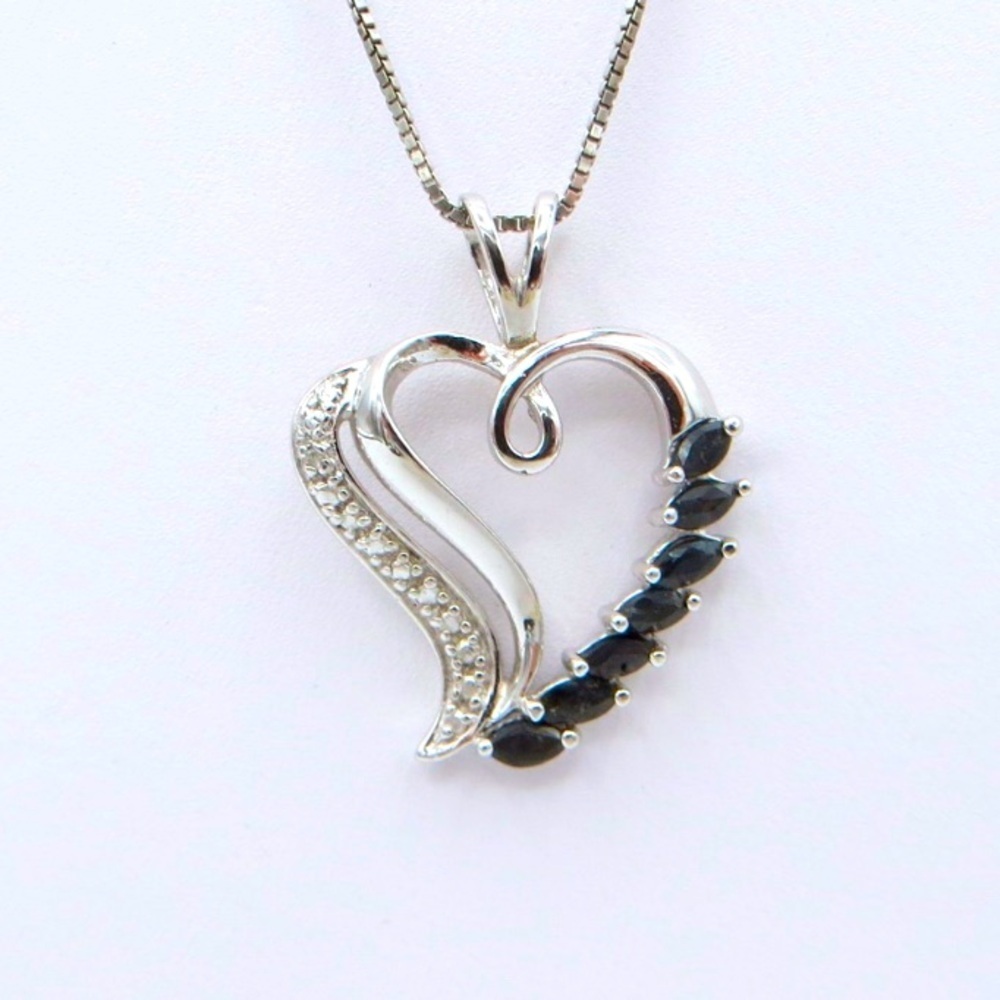STERLING Silver 925 Stamped Sapphire Heart Pendant 💙